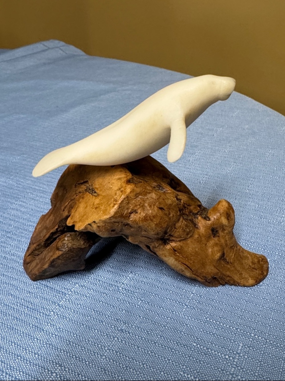 John Perry Sculpture Manatee On Burl Wood 3.5”
